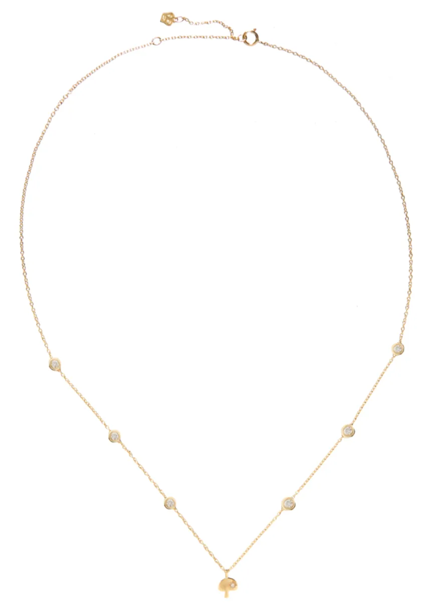 Shroom Charm and Gemstone Bezel Station Necklace