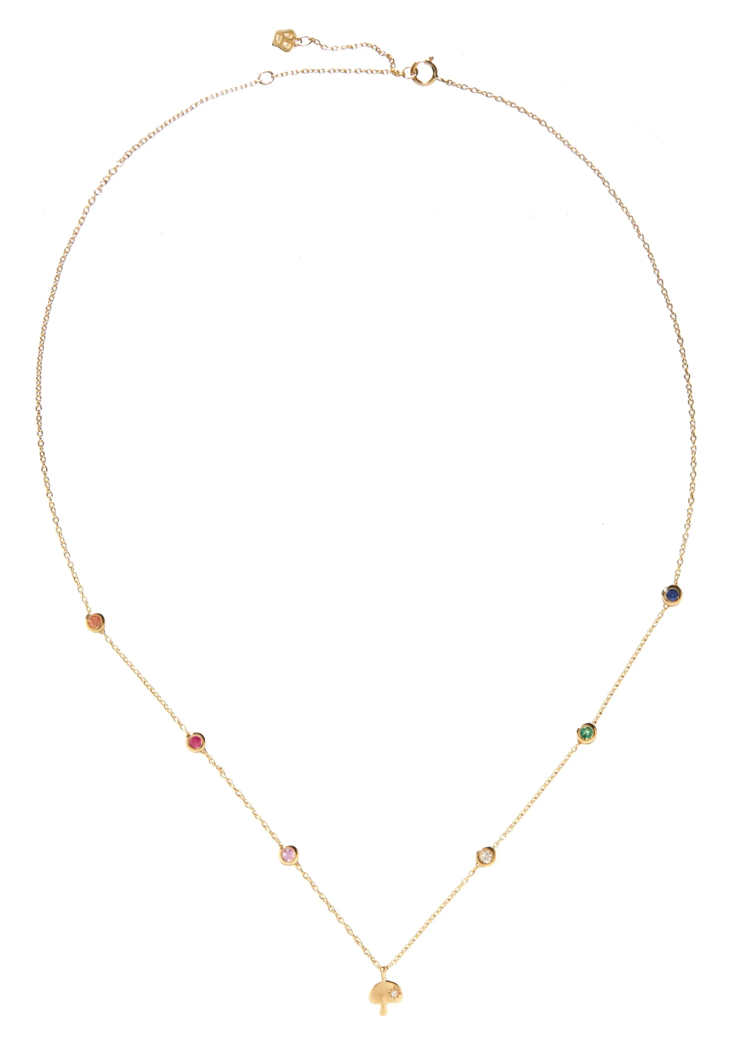Shroom Charm and Gemstone Bezel Station Necklace