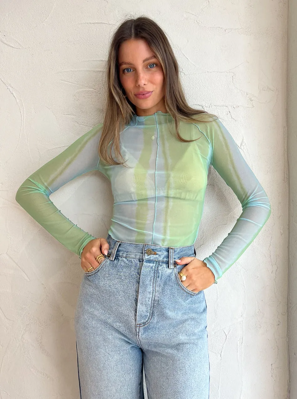 Significant Other Jean Top in Green Mirage