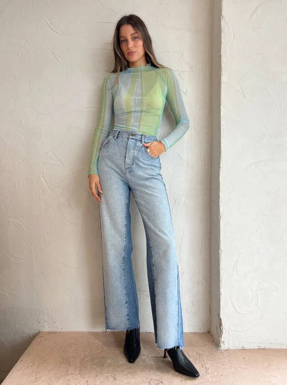 Significant Other Jean Top in Green Mirage