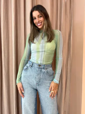 Significant Other Jean Top in Green Mirage