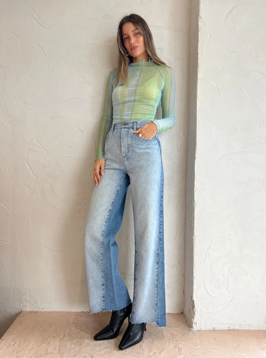 Significant Other Jean Top in Green Mirage