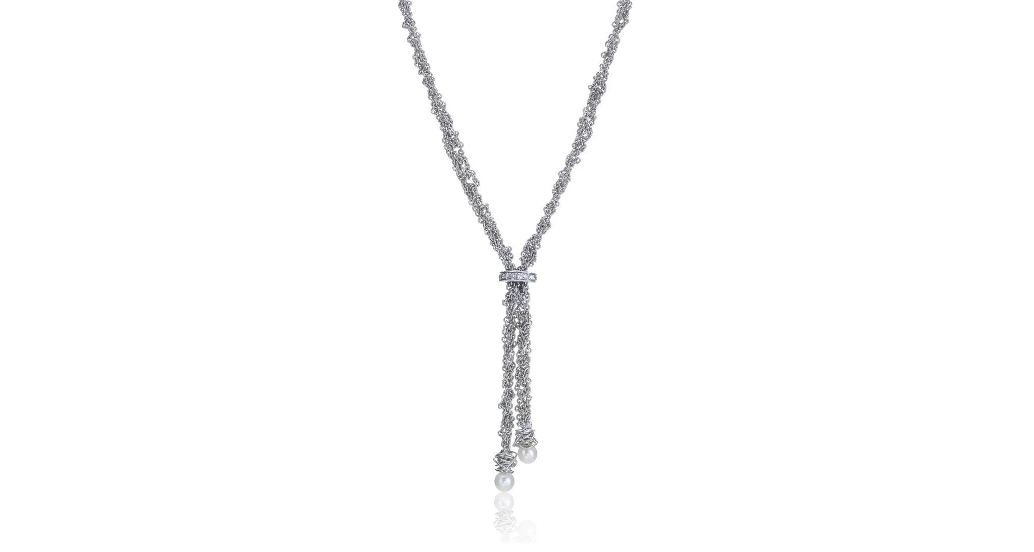 Silver, Diamond & Pearl Lariat Necklace