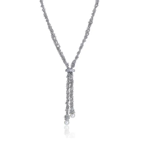 Silver, Diamond & Pearl Lariat Necklace