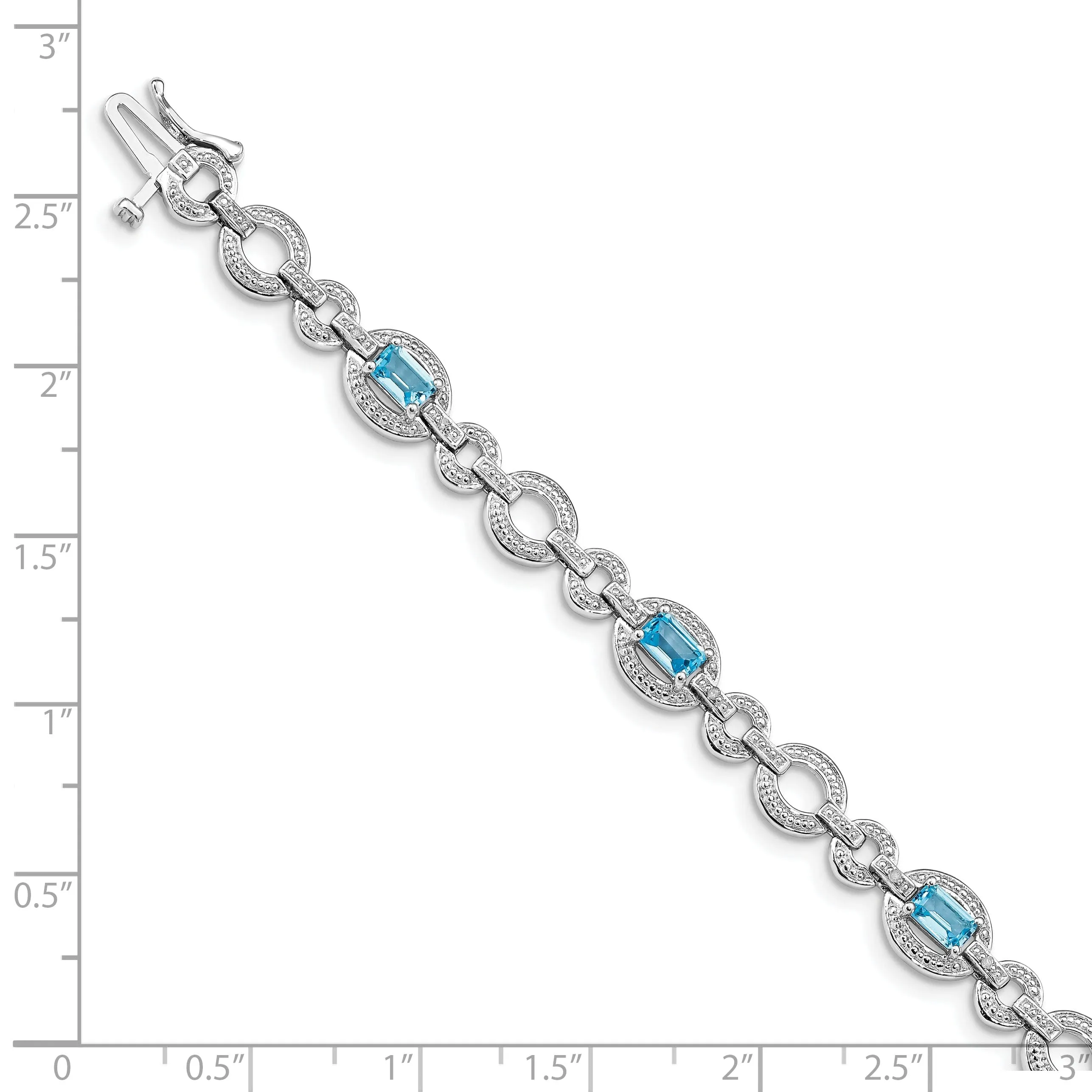 Silver Diamond BlueTopaz Gemstone Bracelet