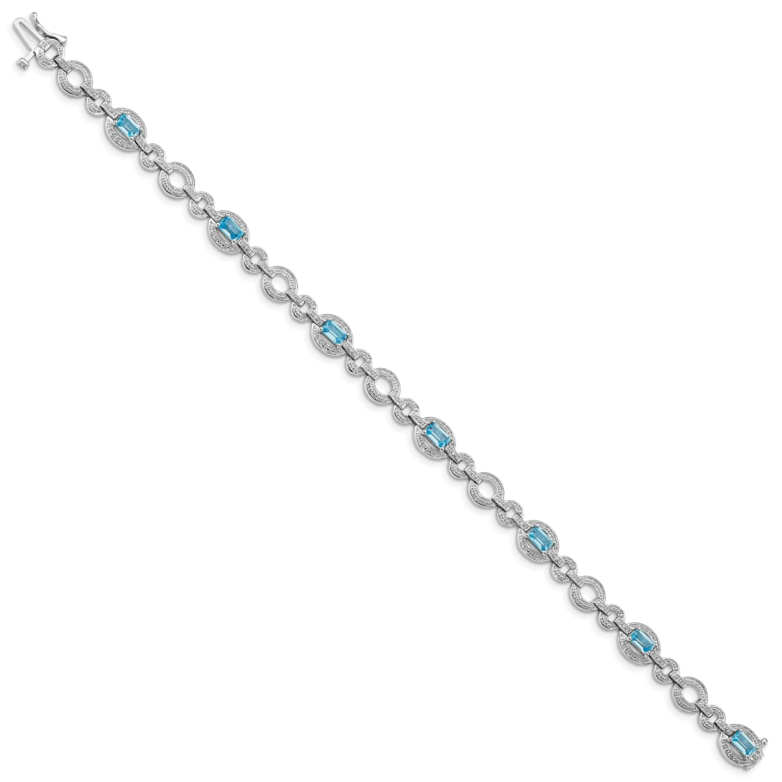 Silver Diamond BlueTopaz Gemstone Bracelet
