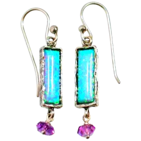 Silver earrings sterling 925 set with opal Blue artisanal jewelry