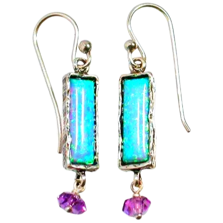 Silver earrings sterling 925 set with opal Blue artisanal jewelry