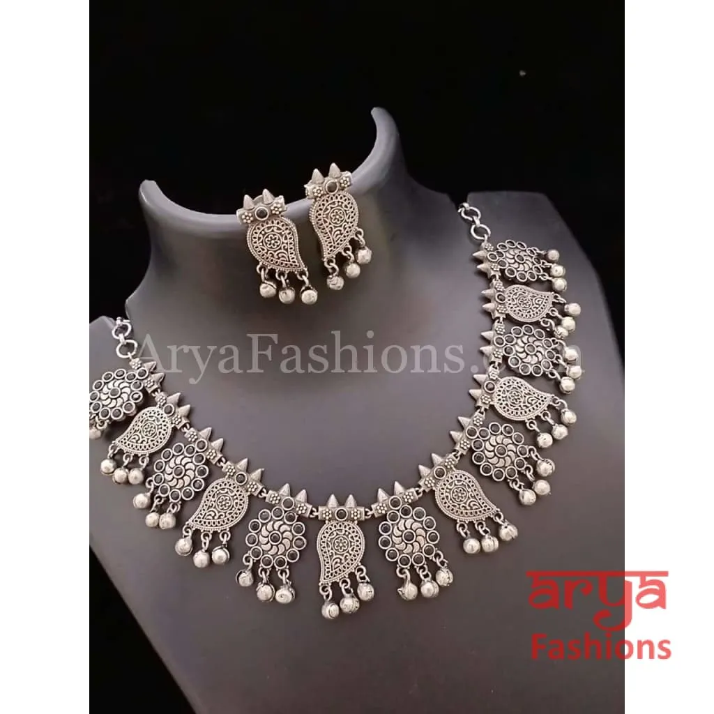 Silver Oxidized Silver Ethnic/Tribal/Indian/Bollywood Necklace