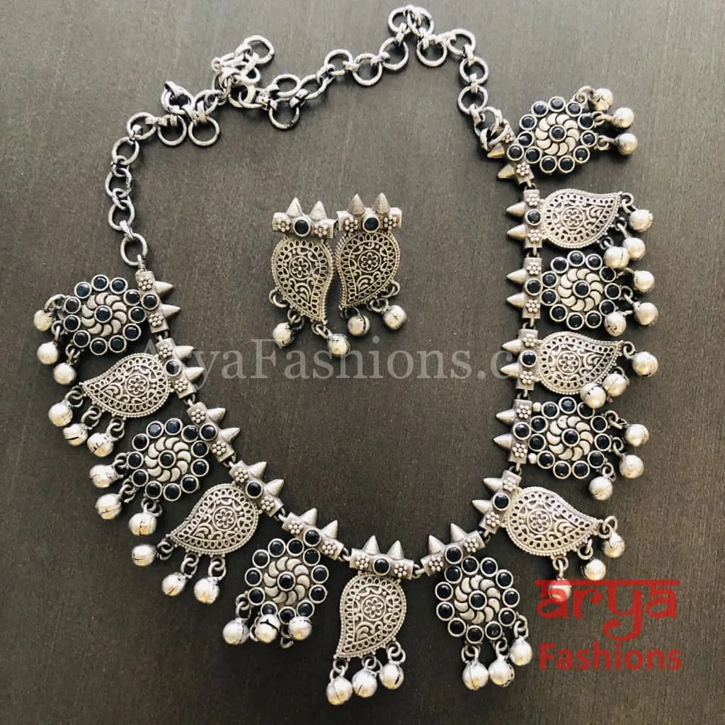 Silver Oxidized Silver Ethnic/Tribal/Indian/Bollywood Necklace