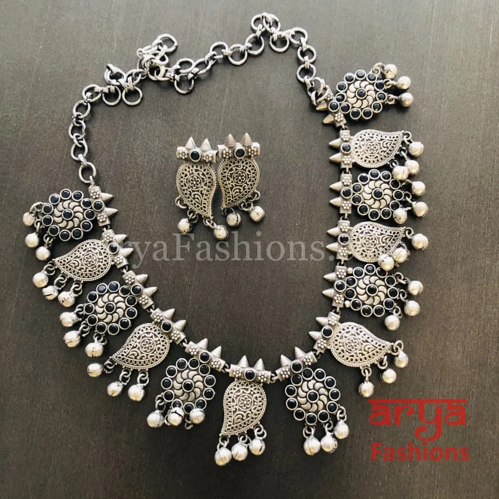 Silver Oxidized Silver Ethnic/Tribal/Indian/Bollywood Necklace