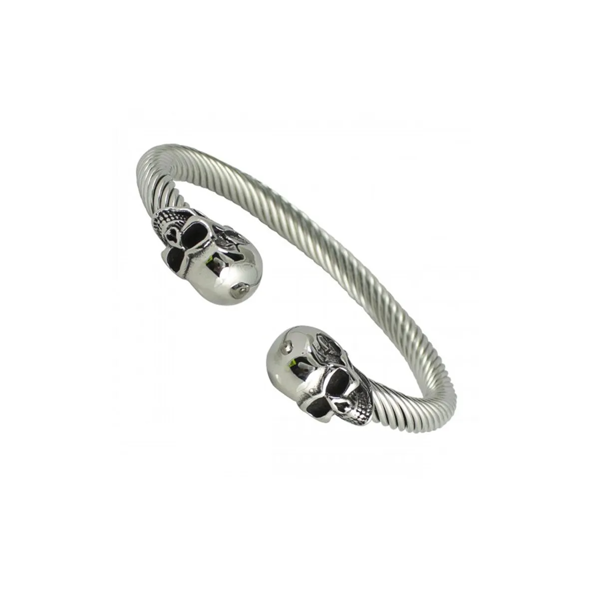 Skull Heads Stainless Steel Twisted Cable Bangle