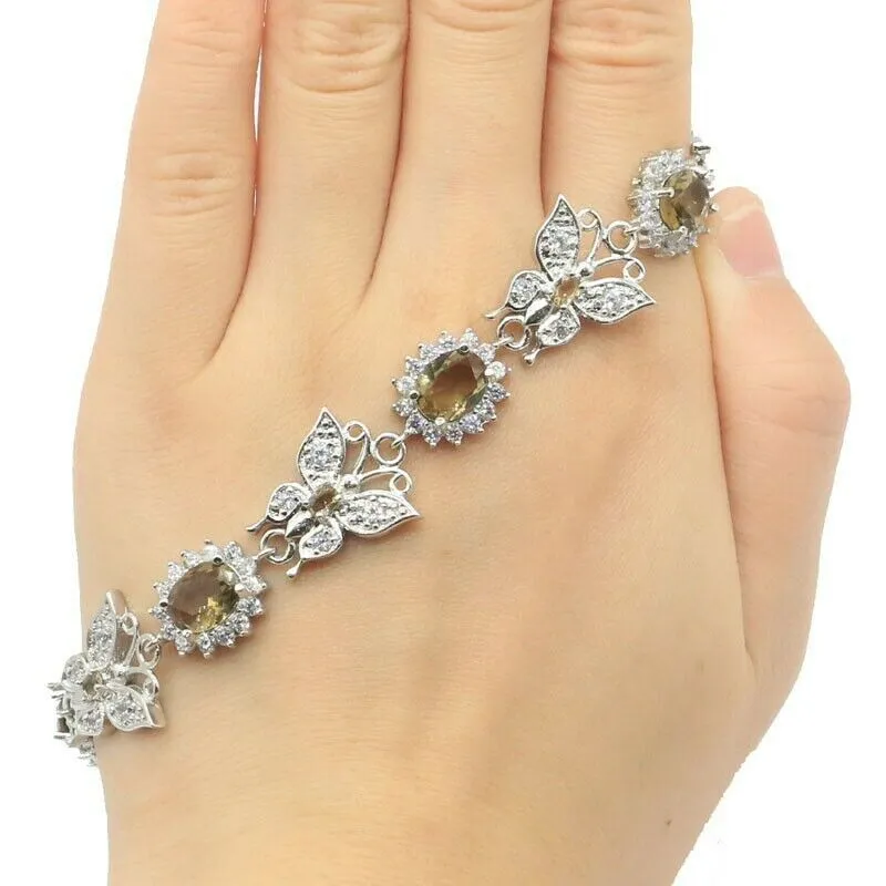 Smoky Topaz Quartz Micro-Pave Butterfly Shape Tennis Bracelet