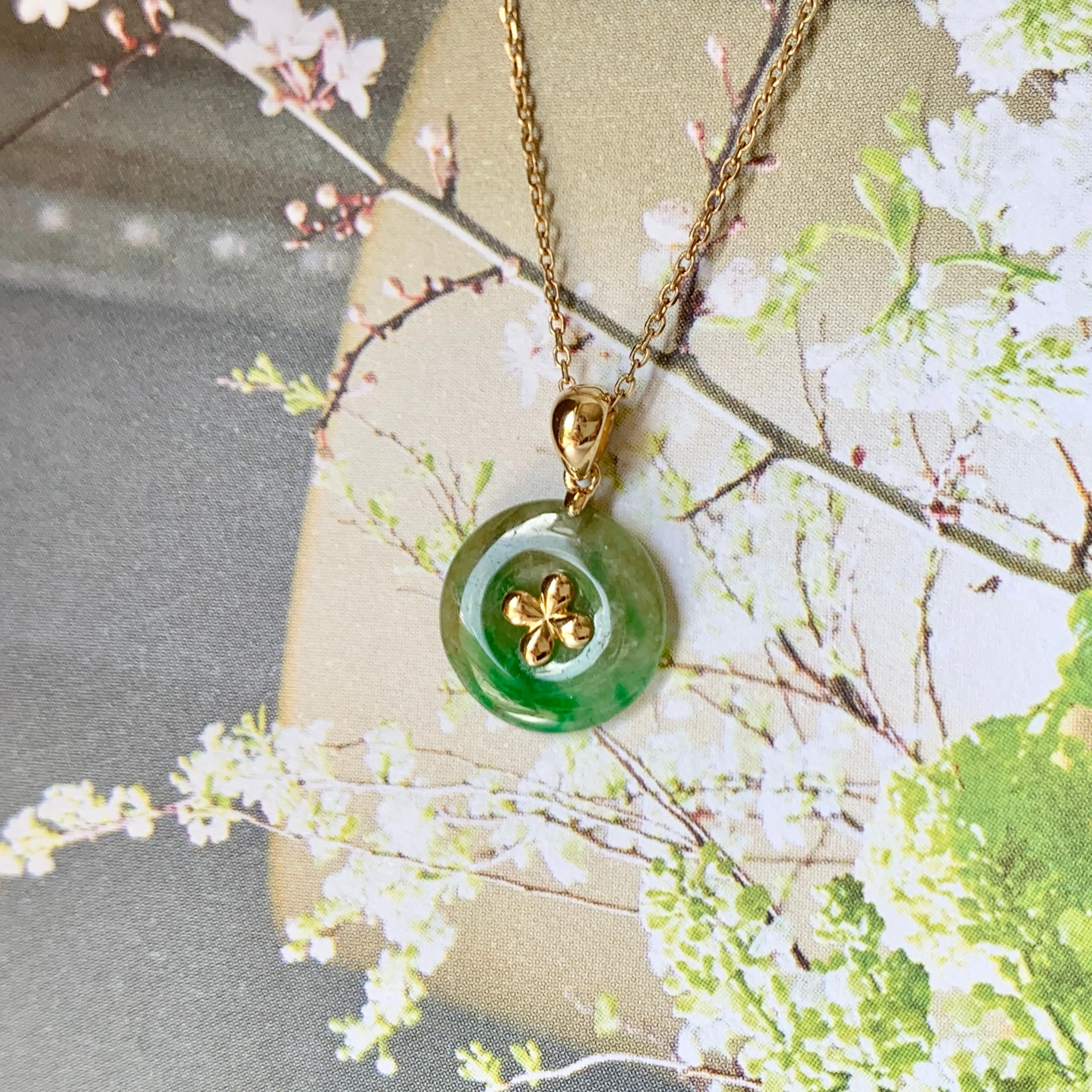 SOLD OUT: A-Grade Floral Imperial Green Jadeite Bespoke Donut Pendant (Lilac Flower) No.171838