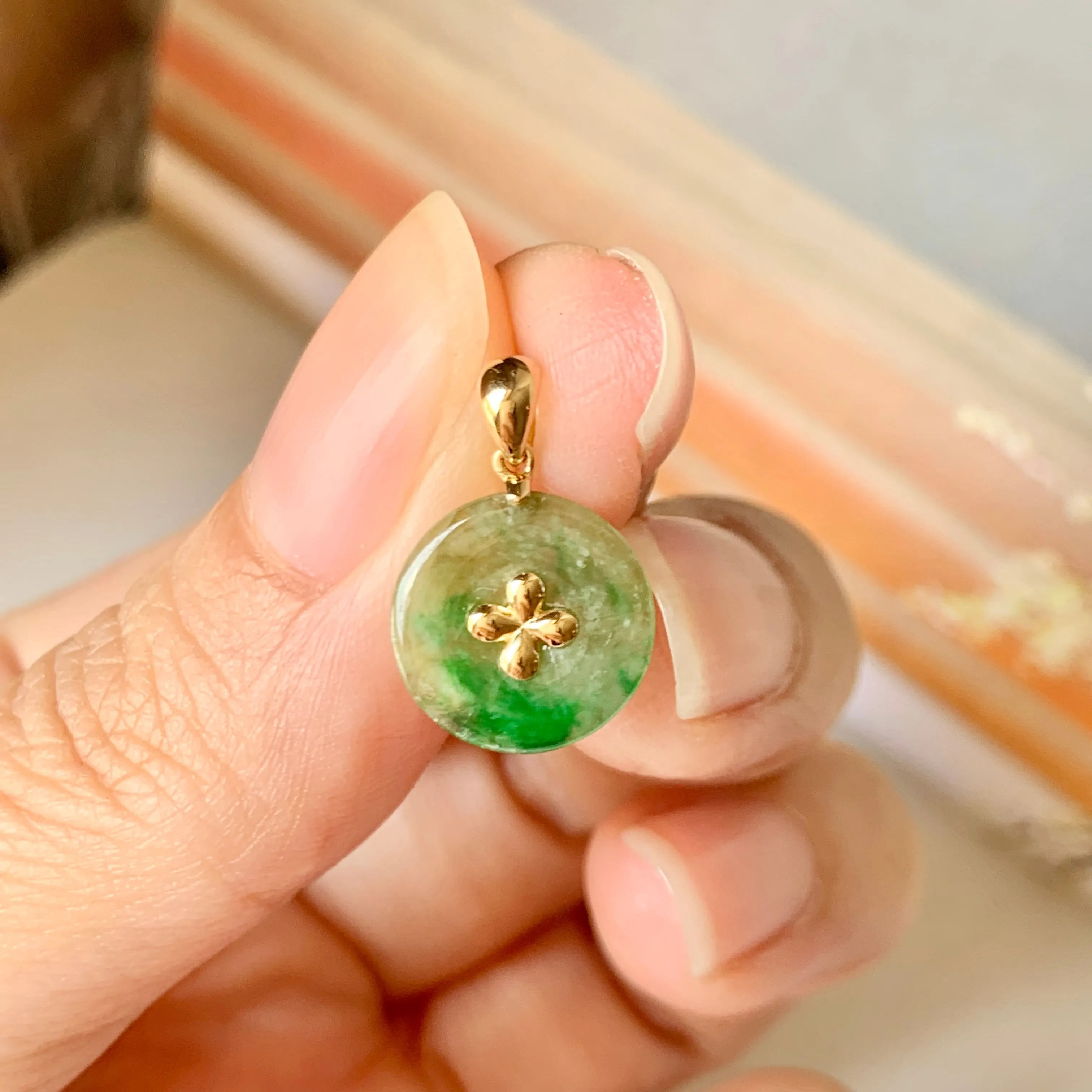 SOLD OUT: A-Grade Floral Imperial Green Jadeite Bespoke Donut Pendant (Lilac Flower) No.171838