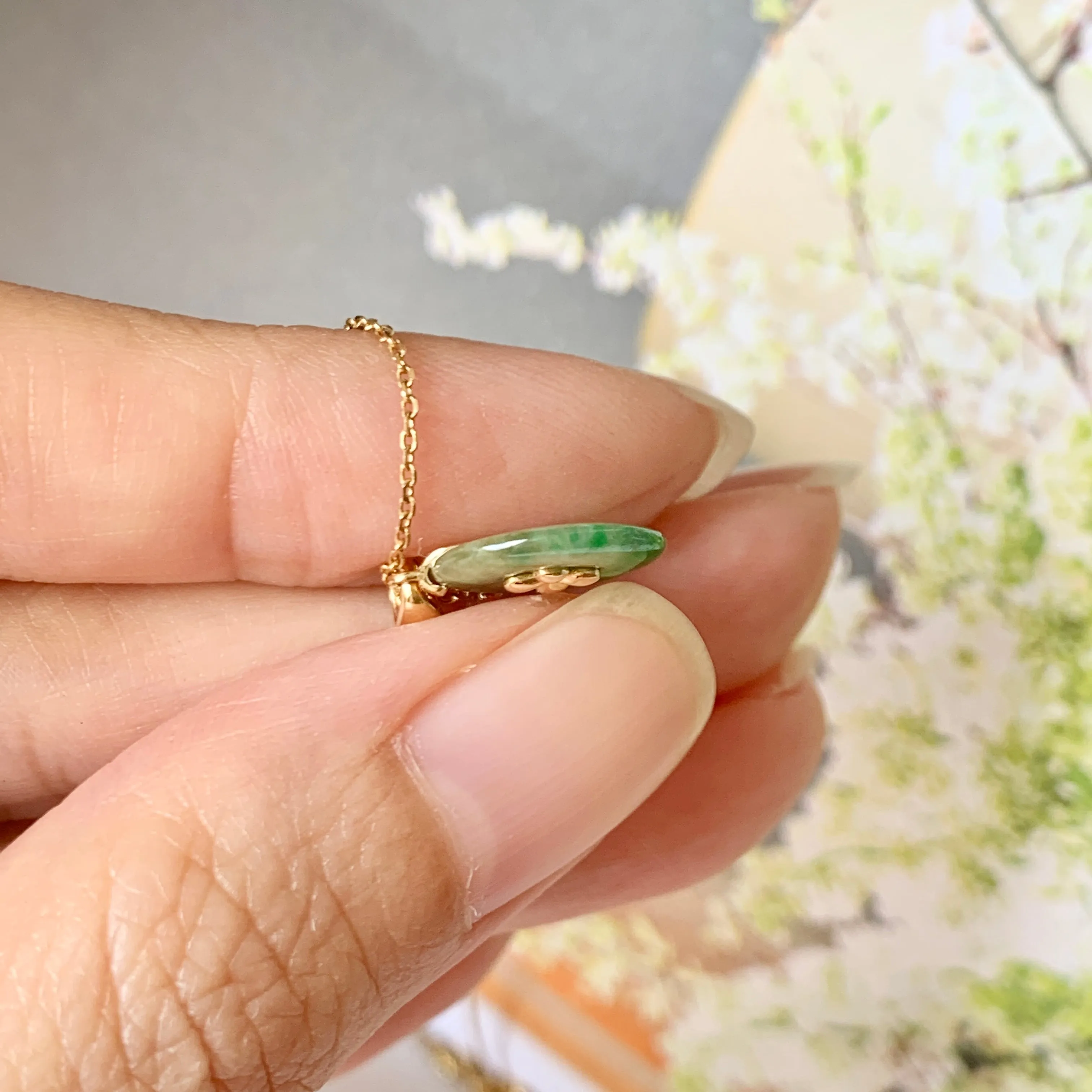 SOLD OUT: A-Grade Floral Imperial Green Jadeite Bespoke Donut Pendant (Lilac Flower) No.171838