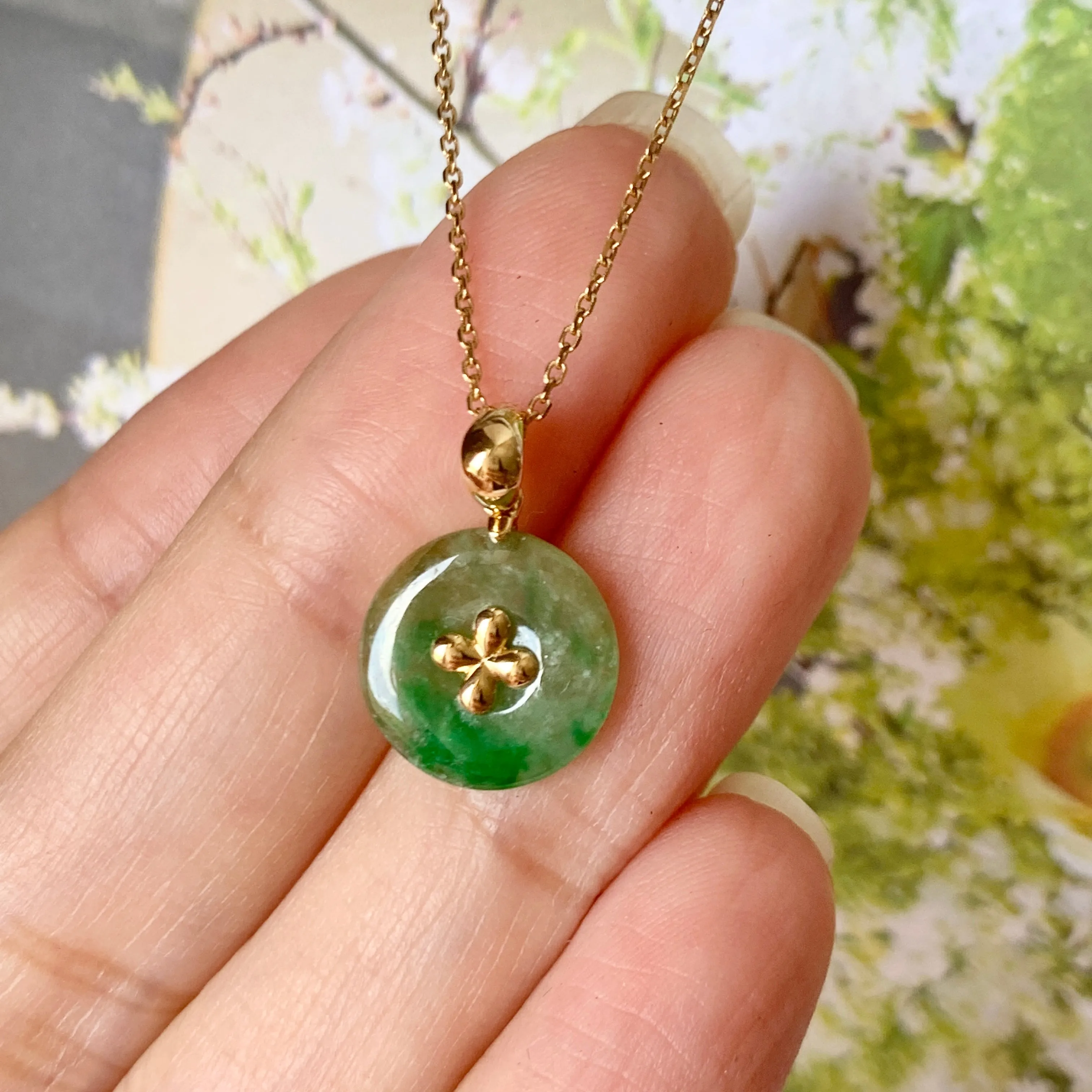 SOLD OUT: A-Grade Floral Imperial Green Jadeite Bespoke Donut Pendant (Lilac Flower) No.171838