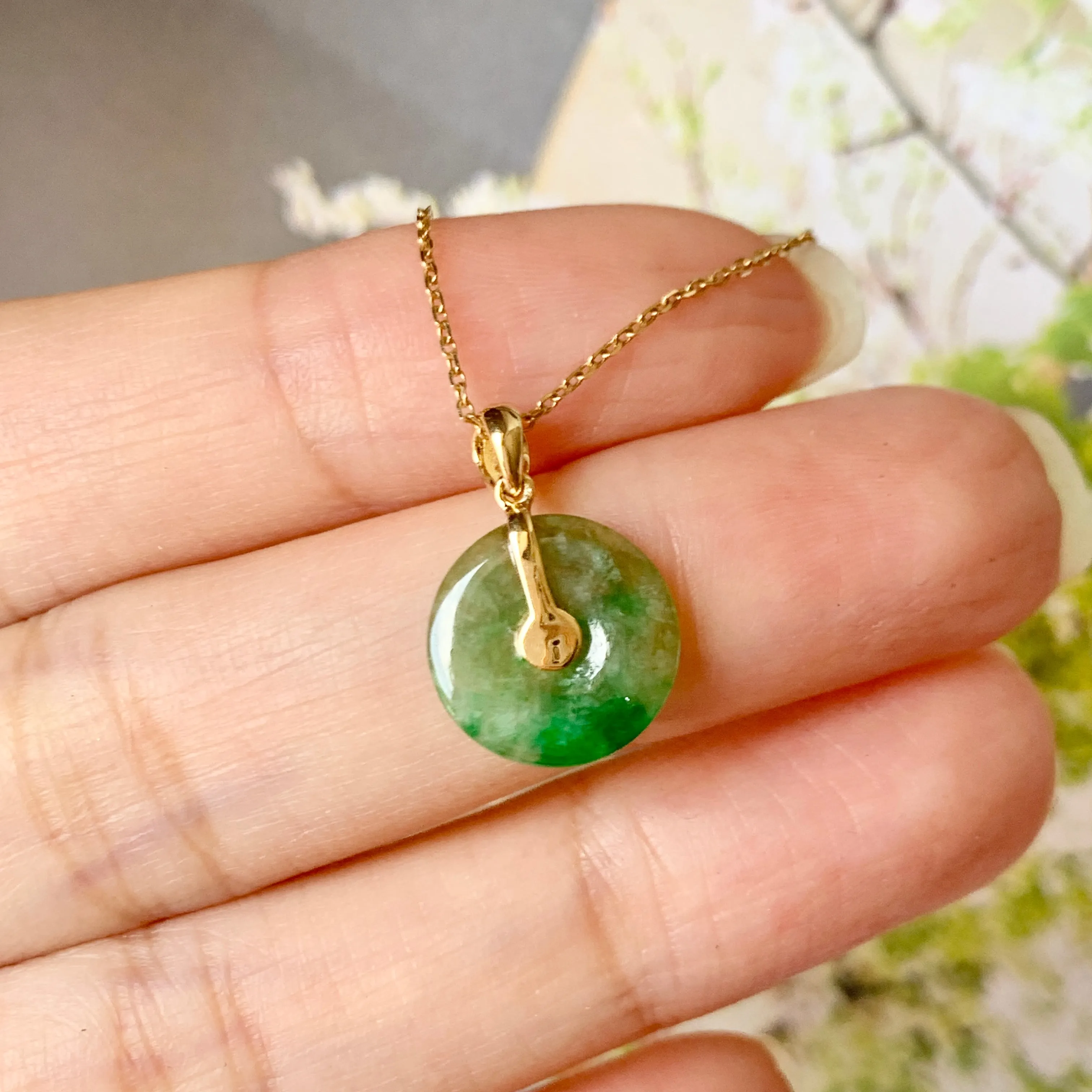 SOLD OUT: A-Grade Floral Imperial Green Jadeite Bespoke Donut Pendant (Lilac Flower) No.171838