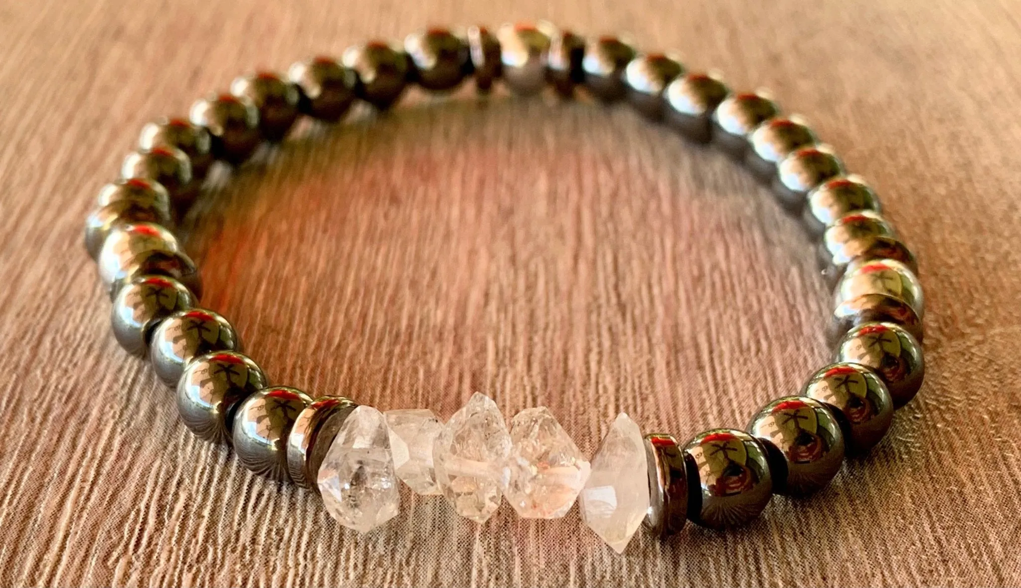🔴SOLD🔴Todd Handmade Herkimer Diamonds, Hematite, and Magnetic Hematite Expandable Bracelet