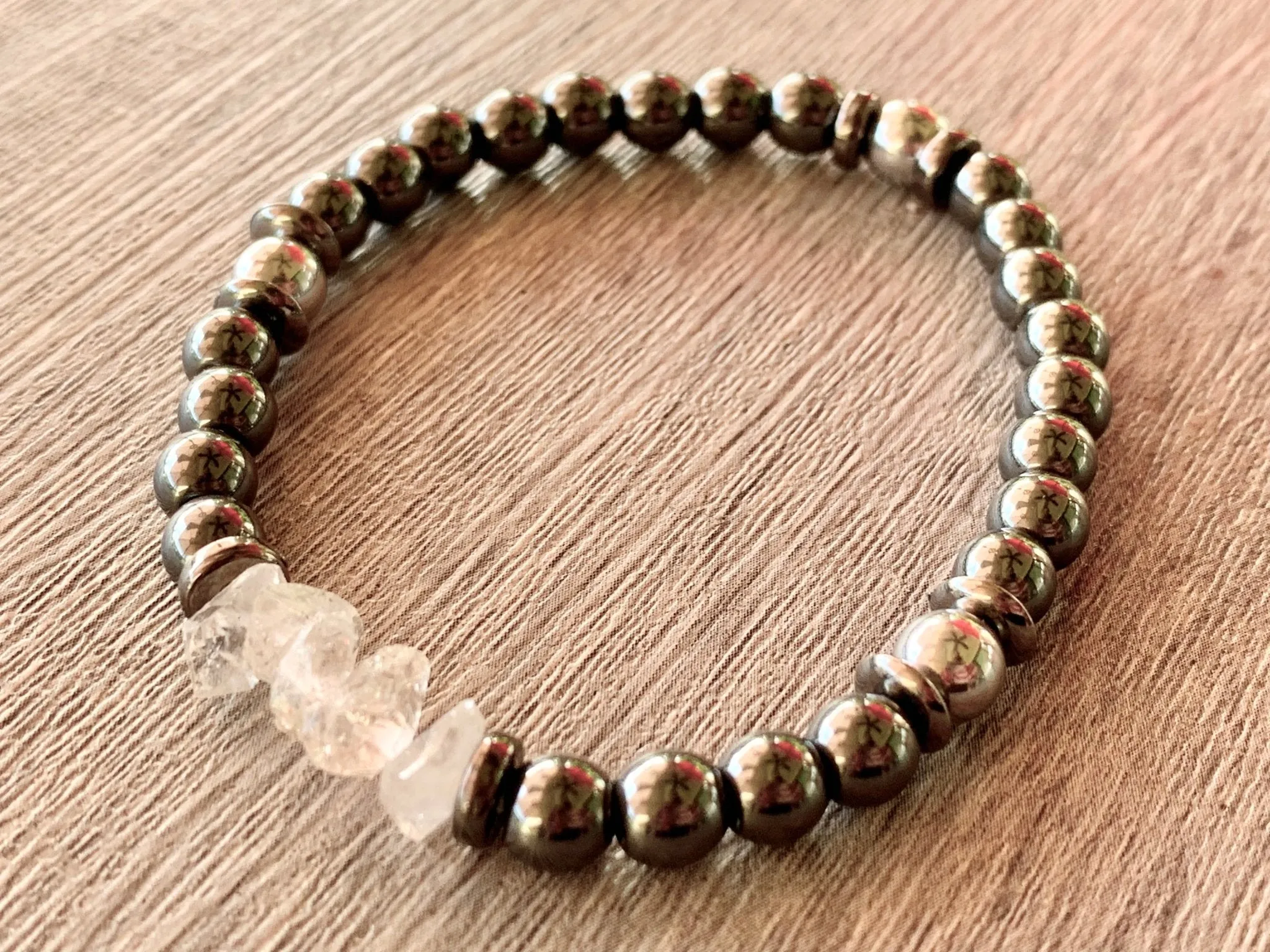 🔴SOLD🔴Todd Handmade Herkimer Diamonds, Hematite, and Magnetic Hematite Expandable Bracelet