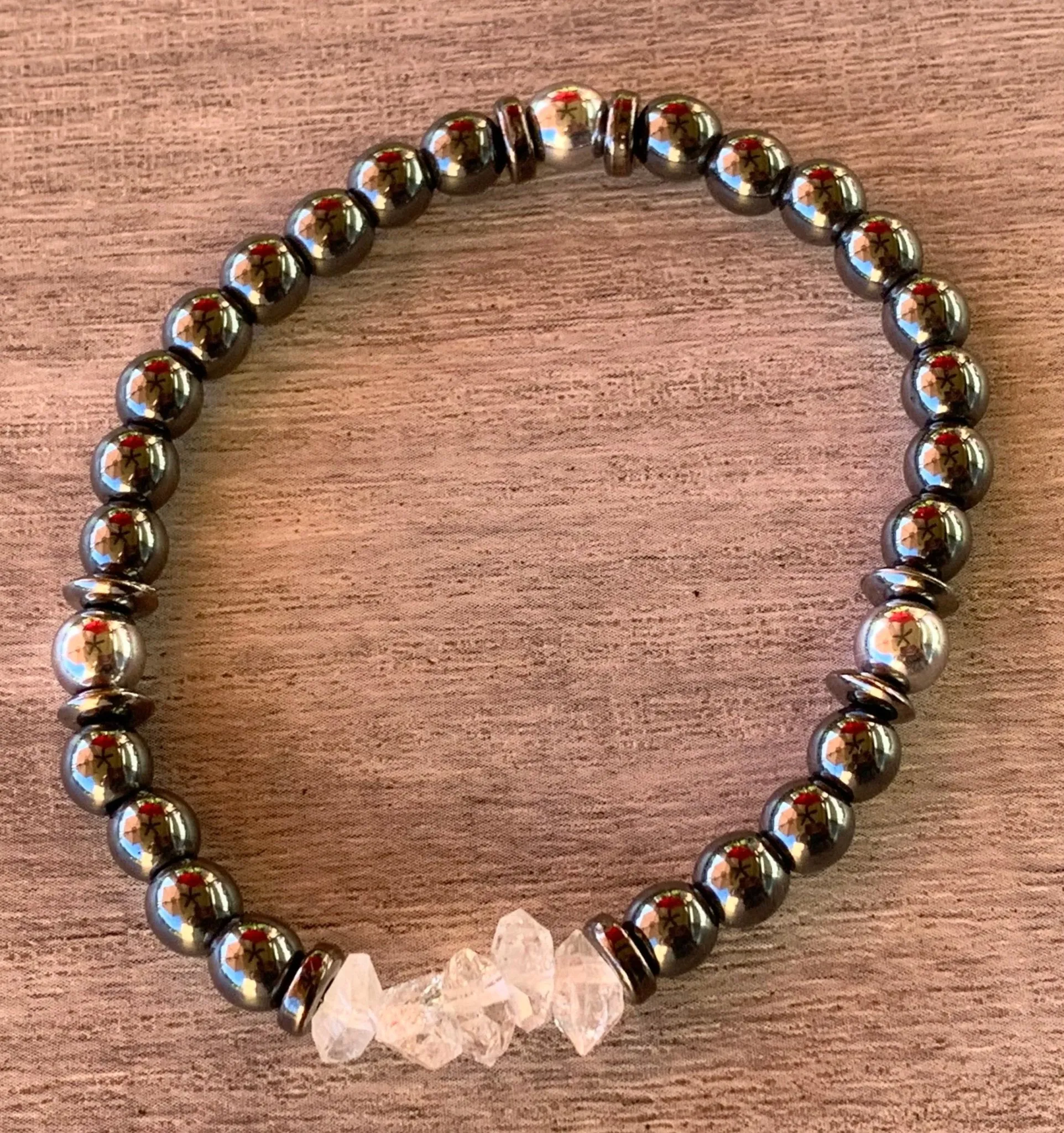 🔴SOLD🔴Todd Handmade Herkimer Diamonds, Hematite, and Magnetic Hematite Expandable Bracelet