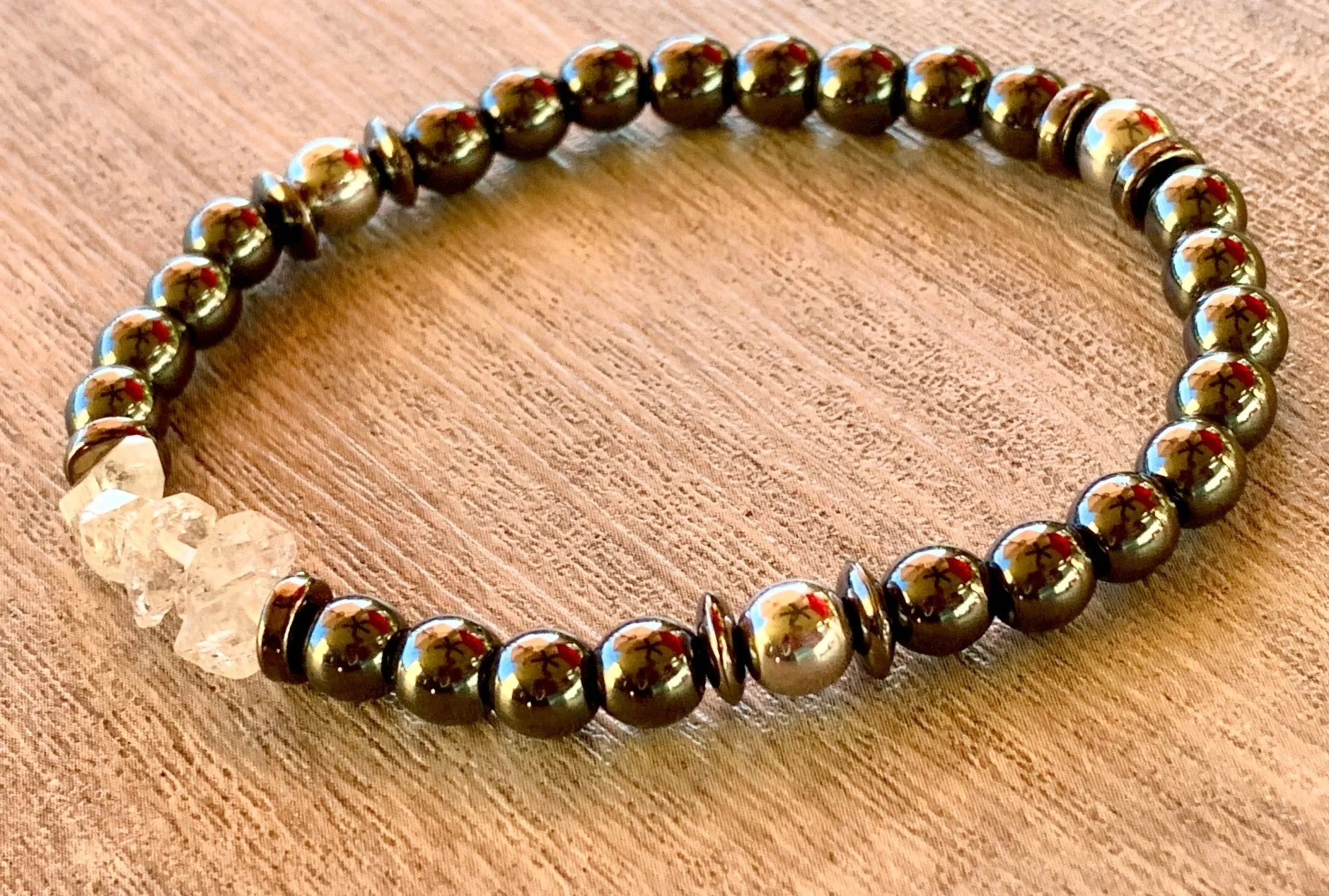 🔴SOLD🔴Todd Handmade Herkimer Diamonds, Hematite, and Magnetic Hematite Expandable Bracelet