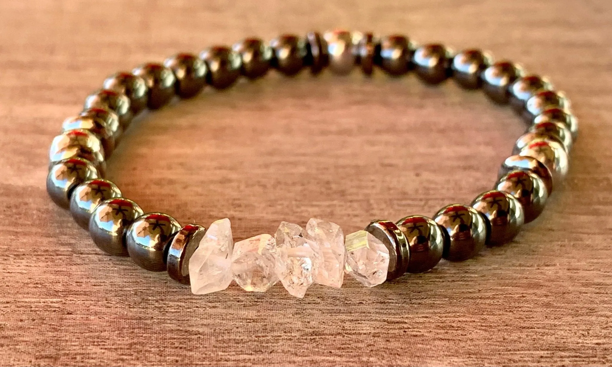 🔴SOLD🔴Todd Handmade Herkimer Diamonds, Hematite, and Magnetic Hematite Expandable Bracelet