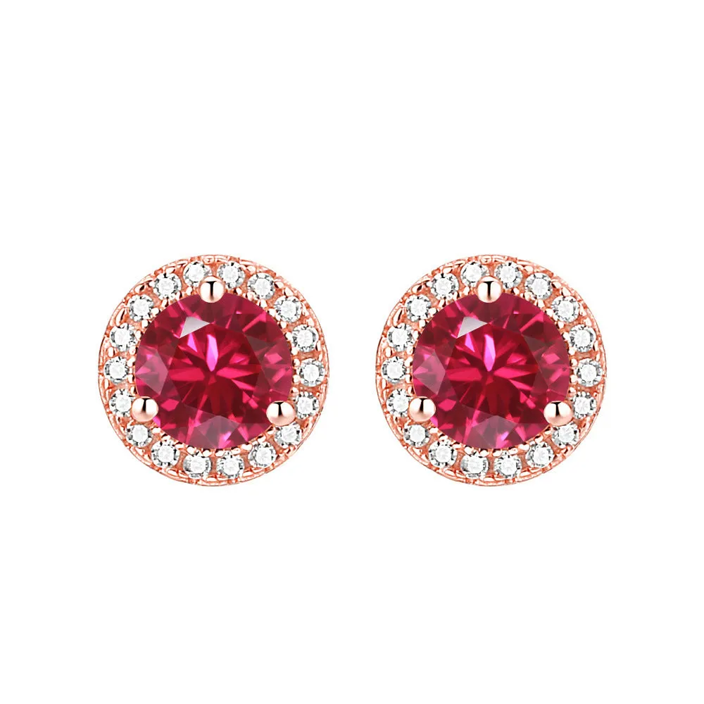 Soleste Halo Round Zircon Silver Studs Earrings for Women