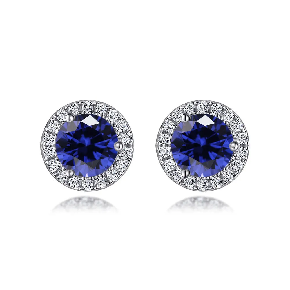 Soleste Halo Round Zircon Silver Studs Earrings for Women