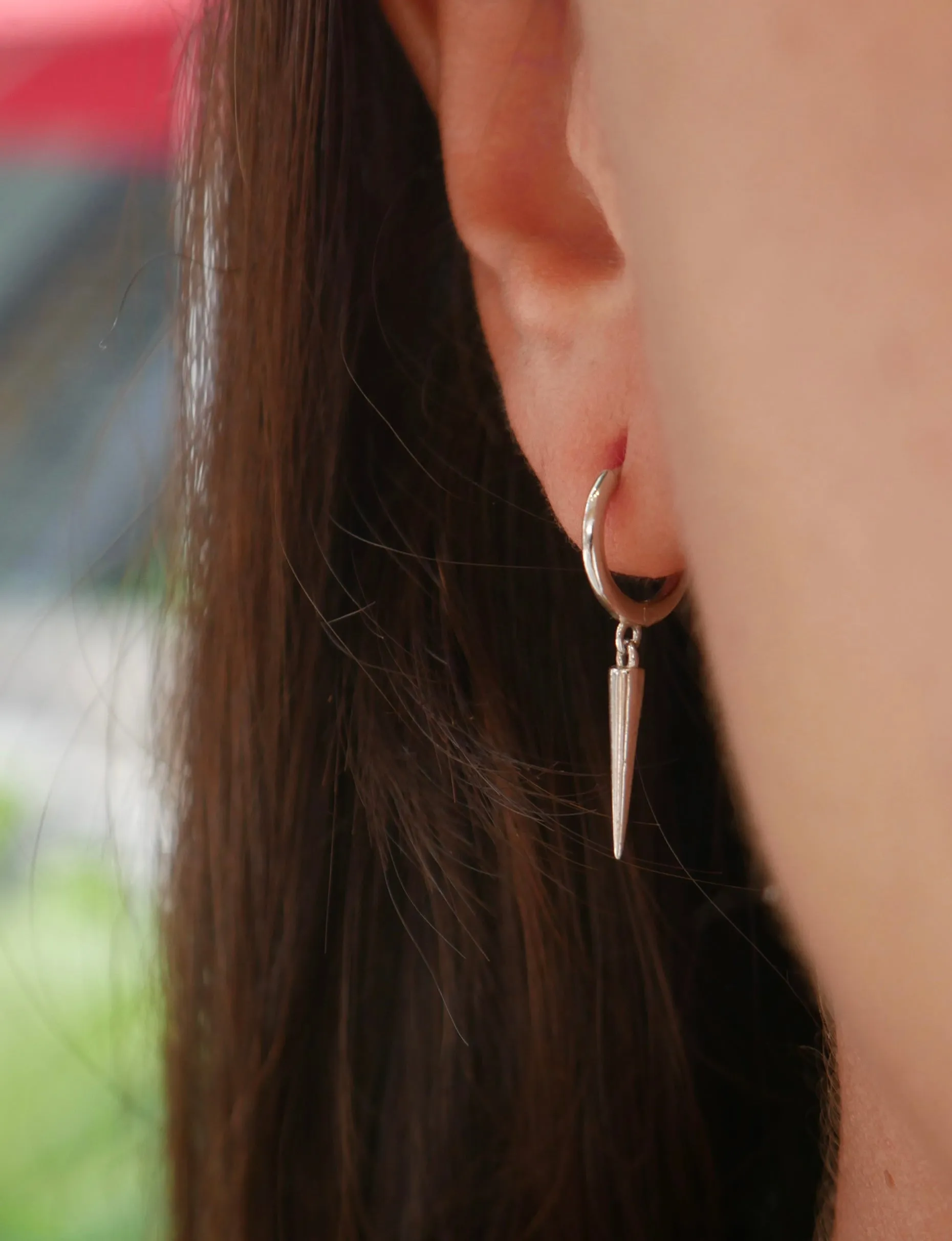Spike Dagger Dainty Earrings, .925 sterling silver Earrings, 18K Gold Plated Huggie Hoop Earrings