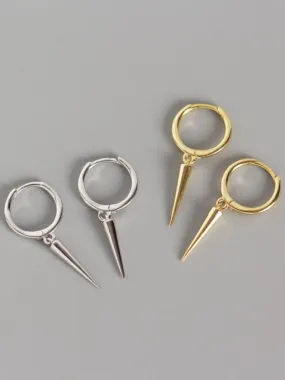 Spike Dagger Dainty Earrings, .925 sterling silver Earrings, 18K Gold Plated Huggie Hoop Earrings