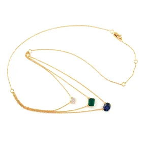 Square Emerald Oval Sapphire Oval Diamond Choker Necklace In 18K Yellow Gold Wedding Jewelry