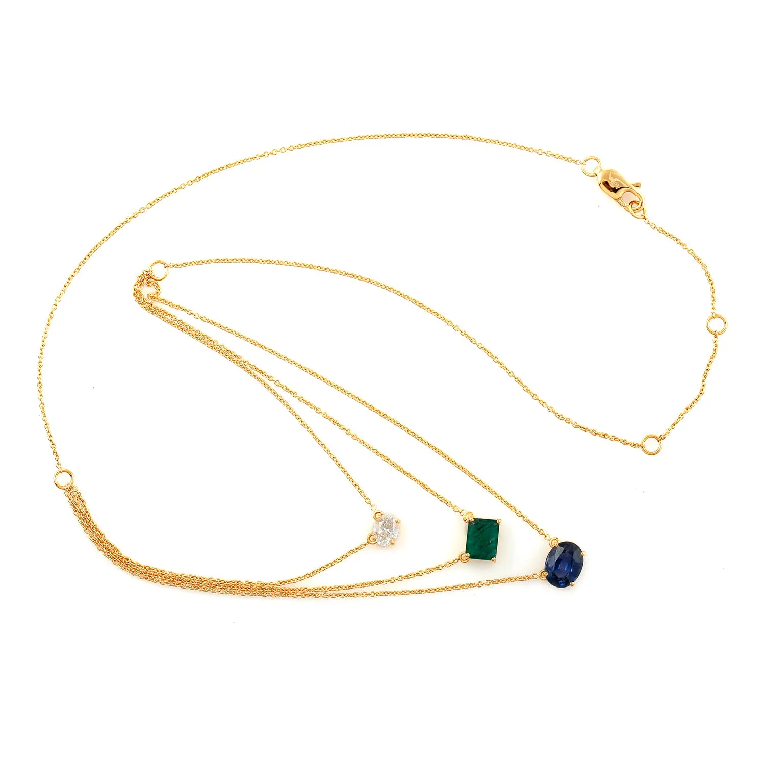 Square Emerald Oval Sapphire Oval Diamond Choker Necklace In 18K Yellow Gold Wedding Jewelry