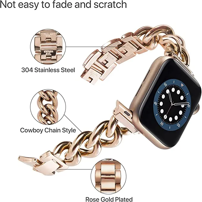 Stainless Steel Chain Bracelet Compatible With Apple Watch Band for 38MM 40MM 41MM- Rose Gold