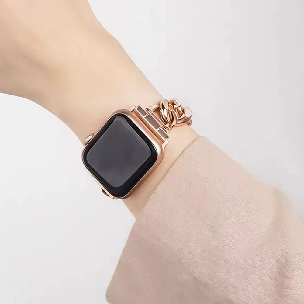 Stainless Steel Chain Bracelet Compatible With Apple Watch Band for 38MM 40MM 41MM- Rose Gold