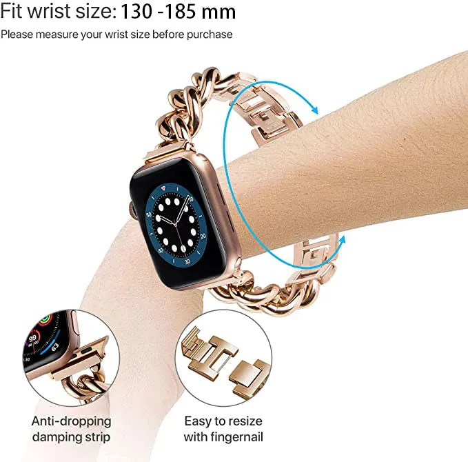 Stainless Steel Chain Bracelet Compatible With Apple Watch Band for 38MM 40MM 41MM- Rose Gold