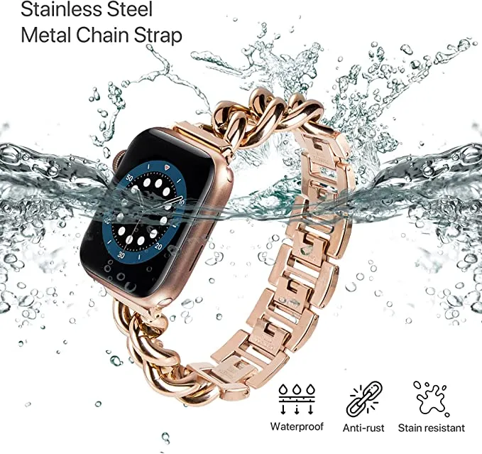 Stainless Steel Chain Bracelet Compatible With Apple Watch Band for 38MM 40MM 41MM- Rose Gold