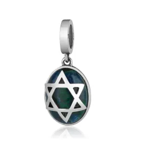Star David Embedded Oval Eilat Stone Charm Pendant Silver Jewish Israel Jewelry