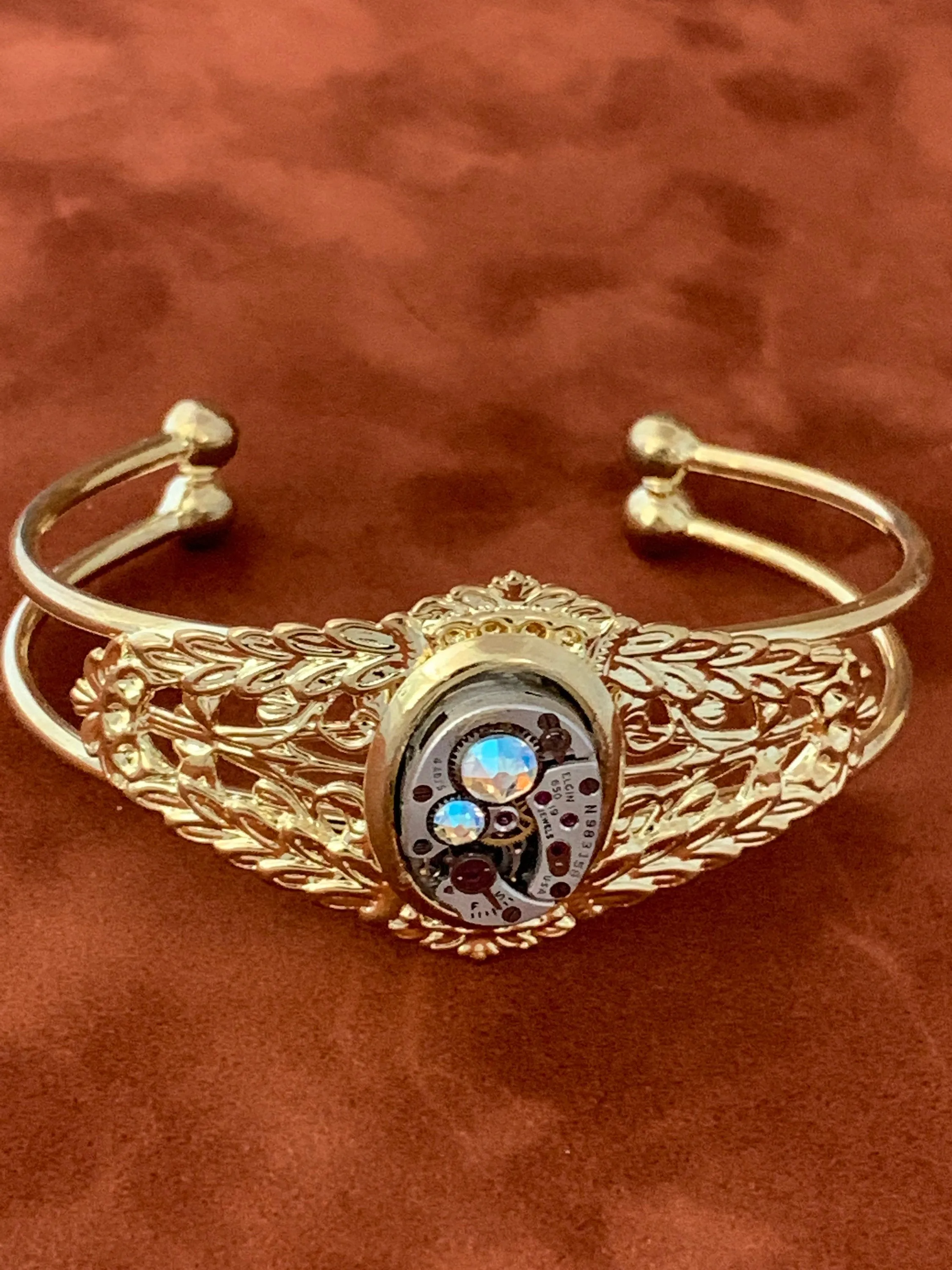 Steampunk Bracelet - In the Works - Gold Steampunk watch parts cuff - bracelet - Repurposed art made by Steampunkjunq - steampunk jewelry