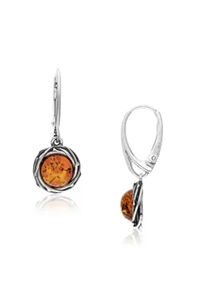 Sterling Silver Amber Oxidised Wire Drop Earrings