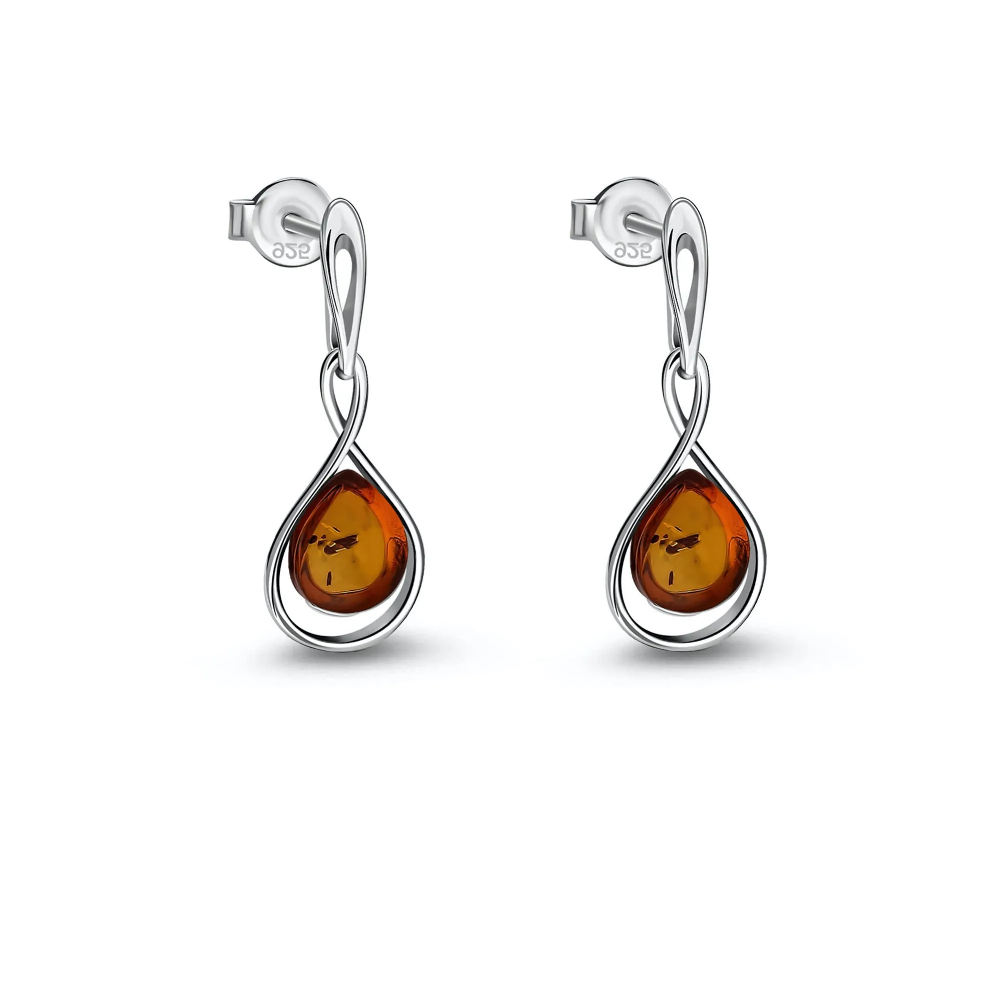 Sterling Silver Amber Twist Drop Stud Earrings