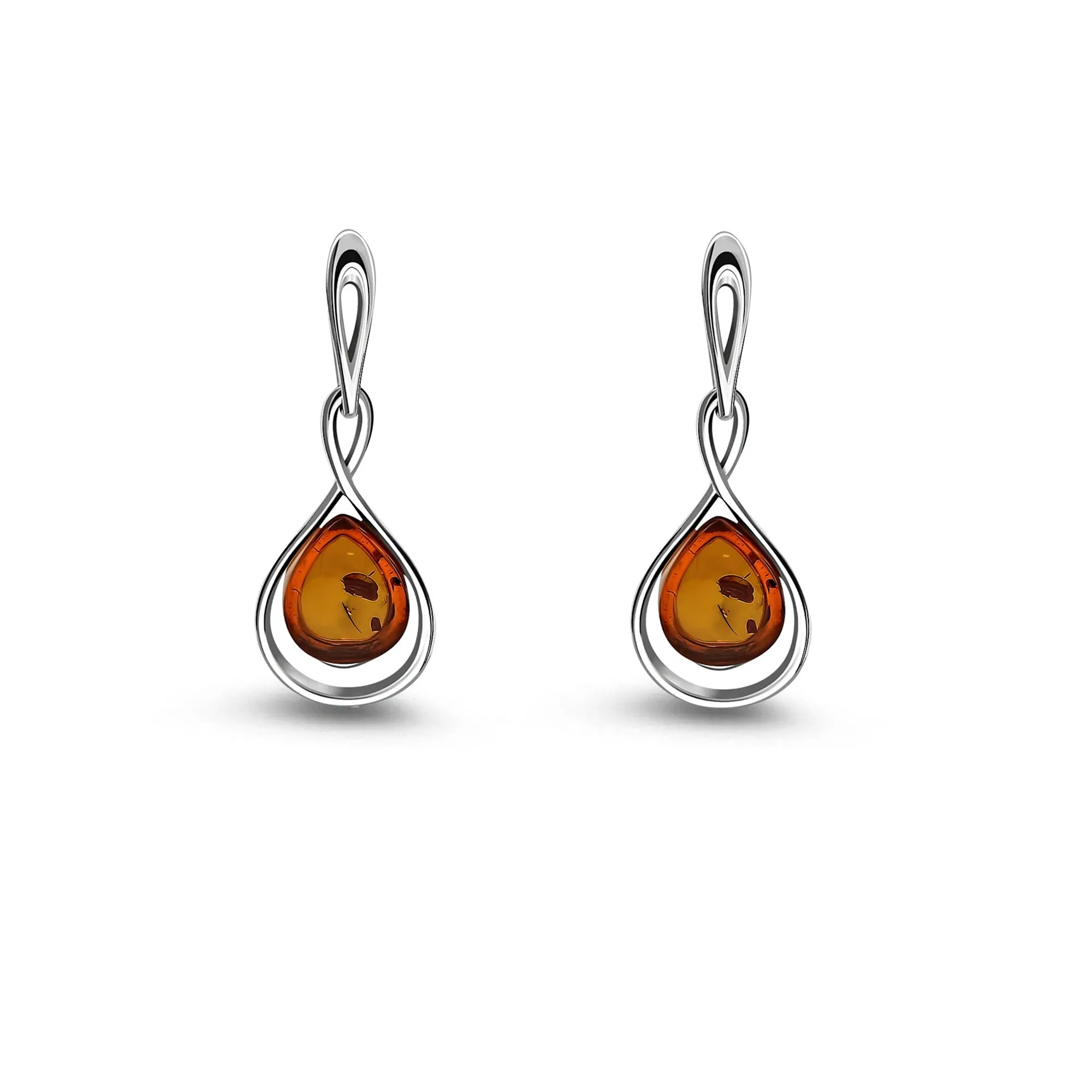 Sterling Silver Amber Twist Drop Stud Earrings