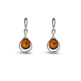 Sterling Silver Amber Twist Drop Stud Earrings