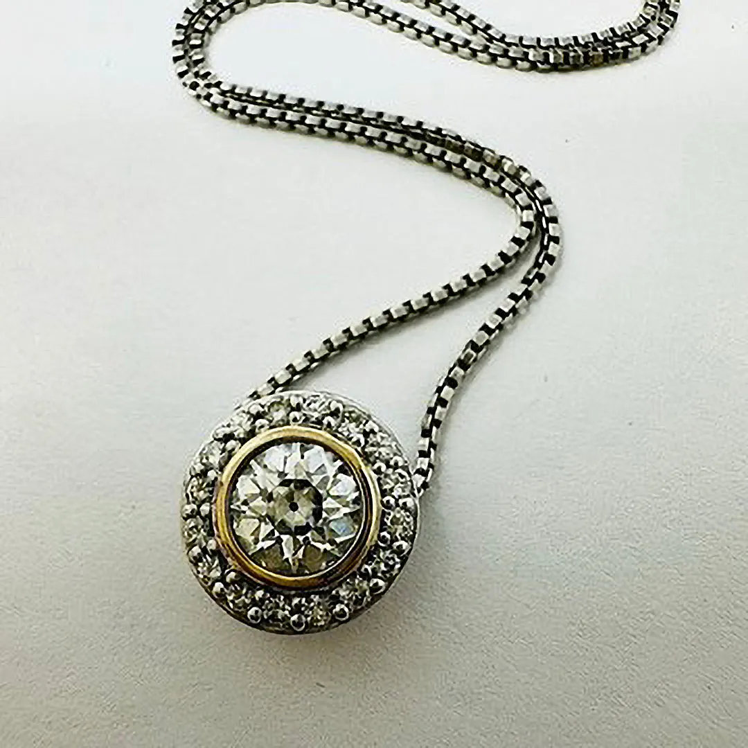 Sterling Silver Chain Necklace with Moissanite Pendant with 14K Gold Accent