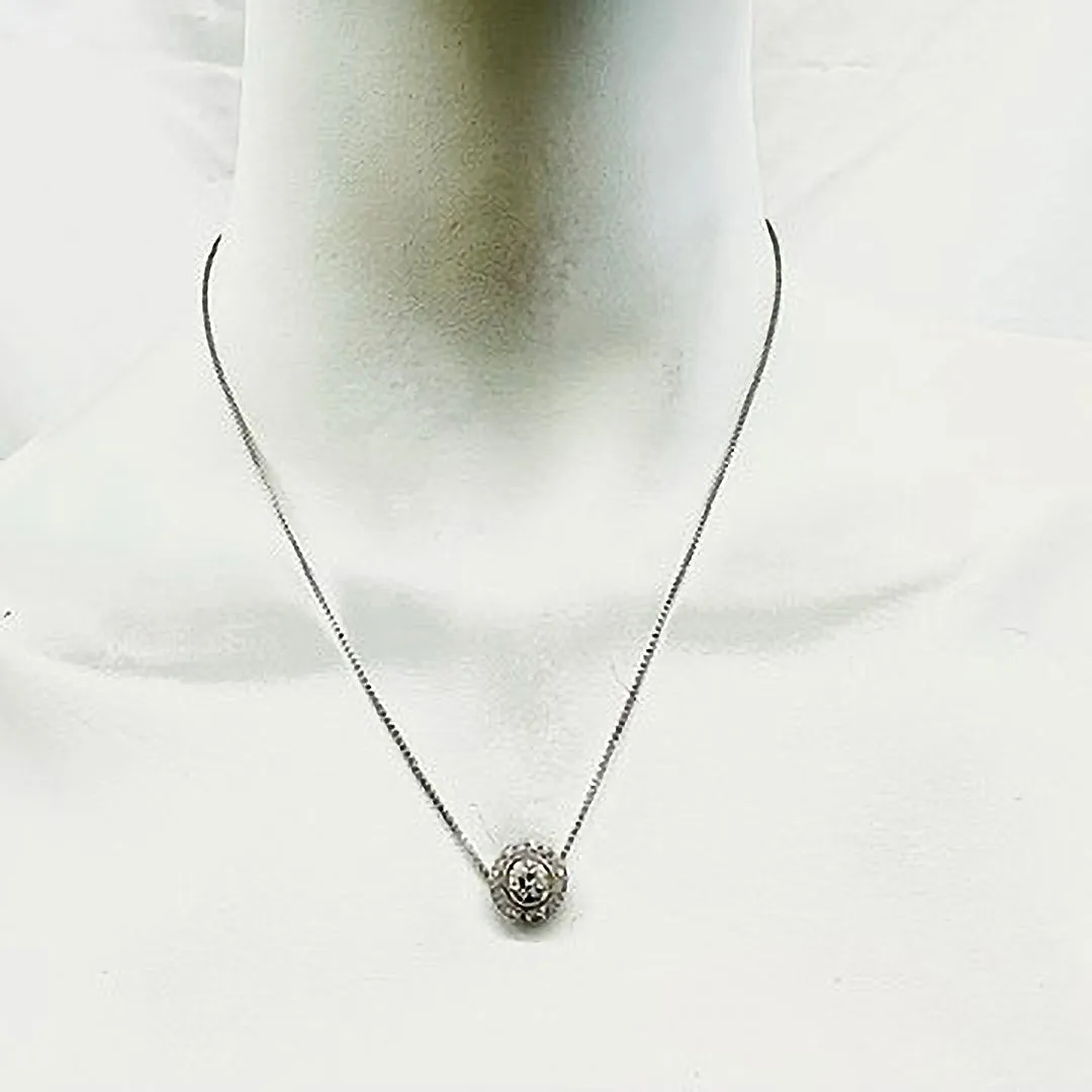 Sterling Silver Chain Necklace with Moissanite Pendant with 14K Gold Accent