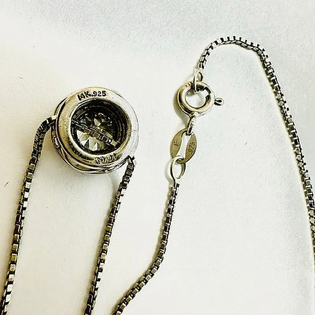 Sterling Silver Chain Necklace with Moissanite Pendant with 14K Gold Accent