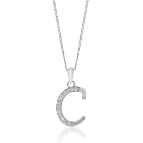 Sterling Silver Cubic Zirconia Cursive Initial "C" Pendant