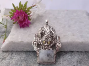 Sterling Silver Dragon Tibetan Pendant with Crystal Quartz