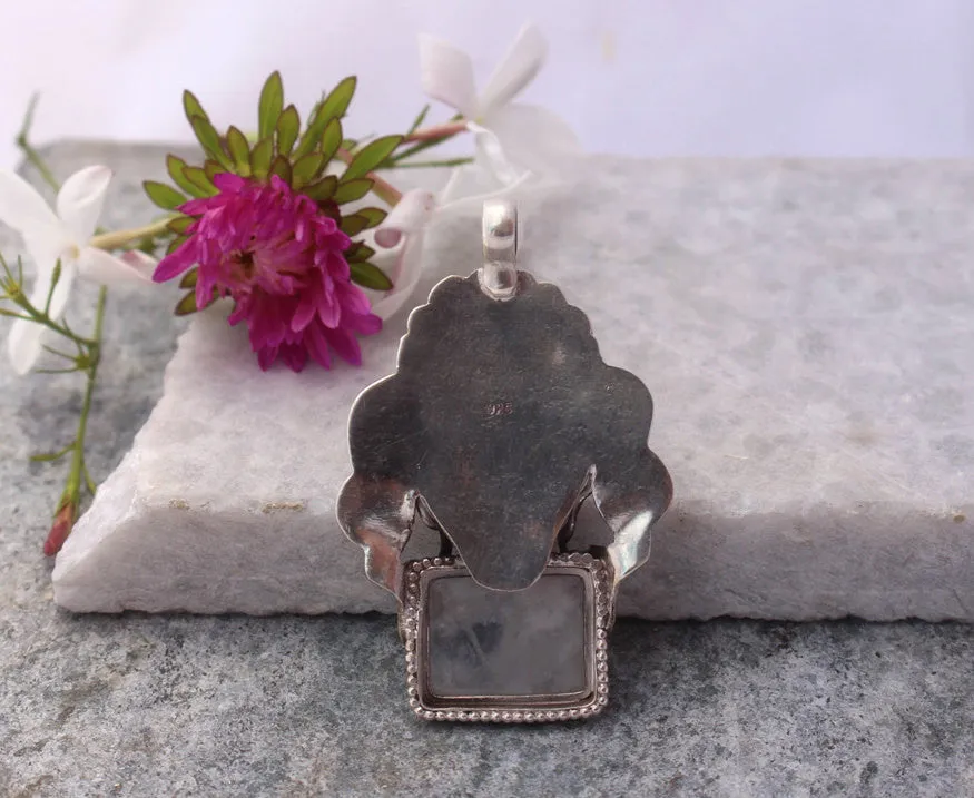 Sterling Silver Dragon Tibetan Pendant with Crystal Quartz