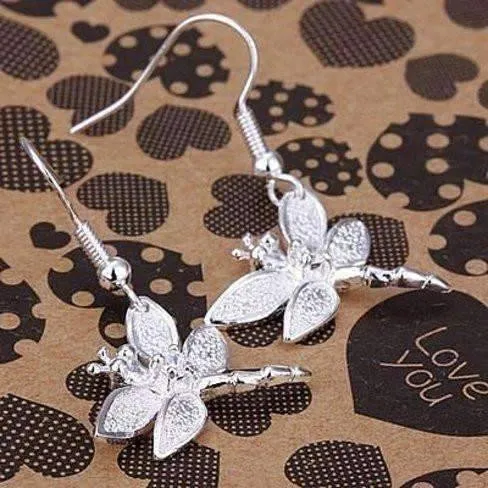 Sterling Silver Dragonfly Dangle Earrings